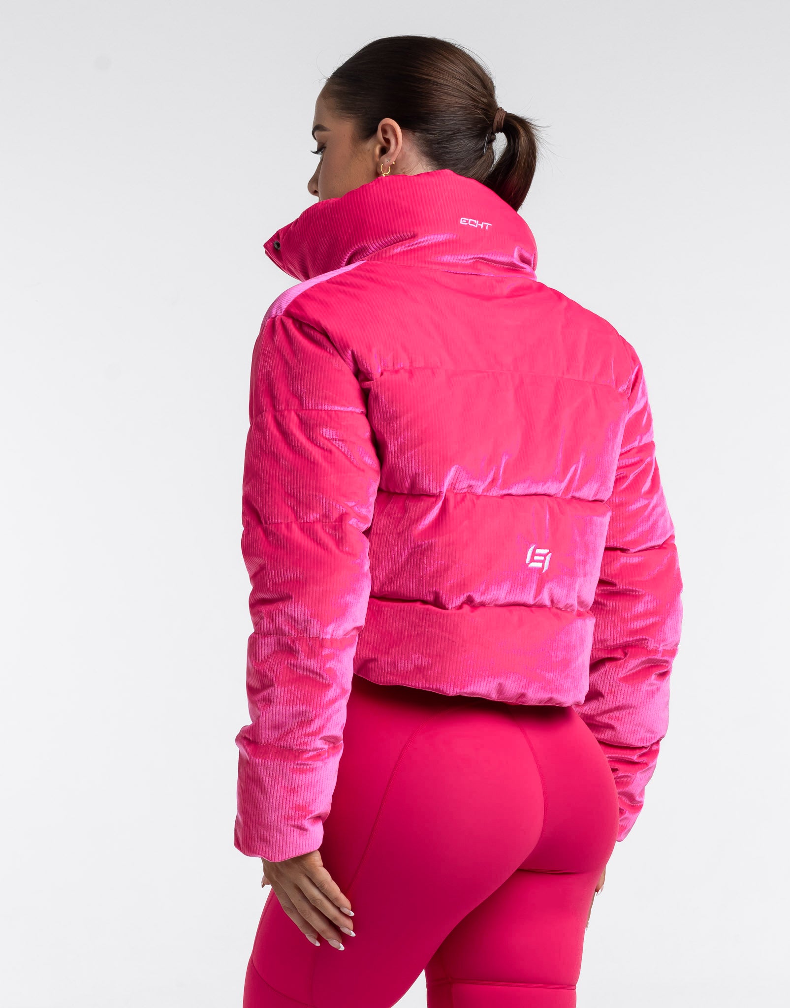 Velour Puffer Jacket in Pink Luxe Velvet Insulated Water