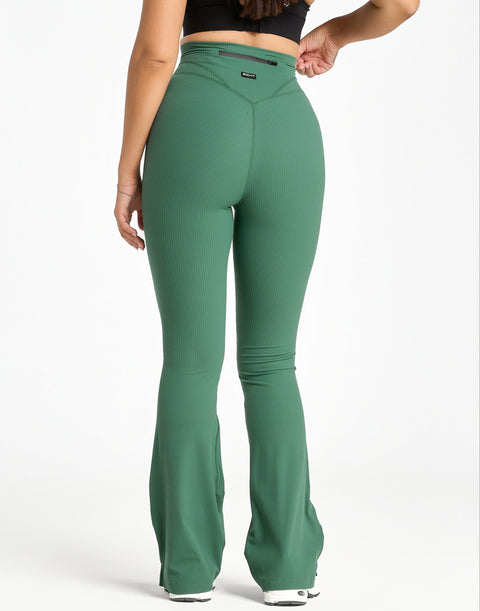 Flare Ribbed Leggings V2 - Green