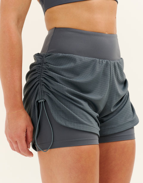 Nova Ruched Running Shorts - Storm Grey
