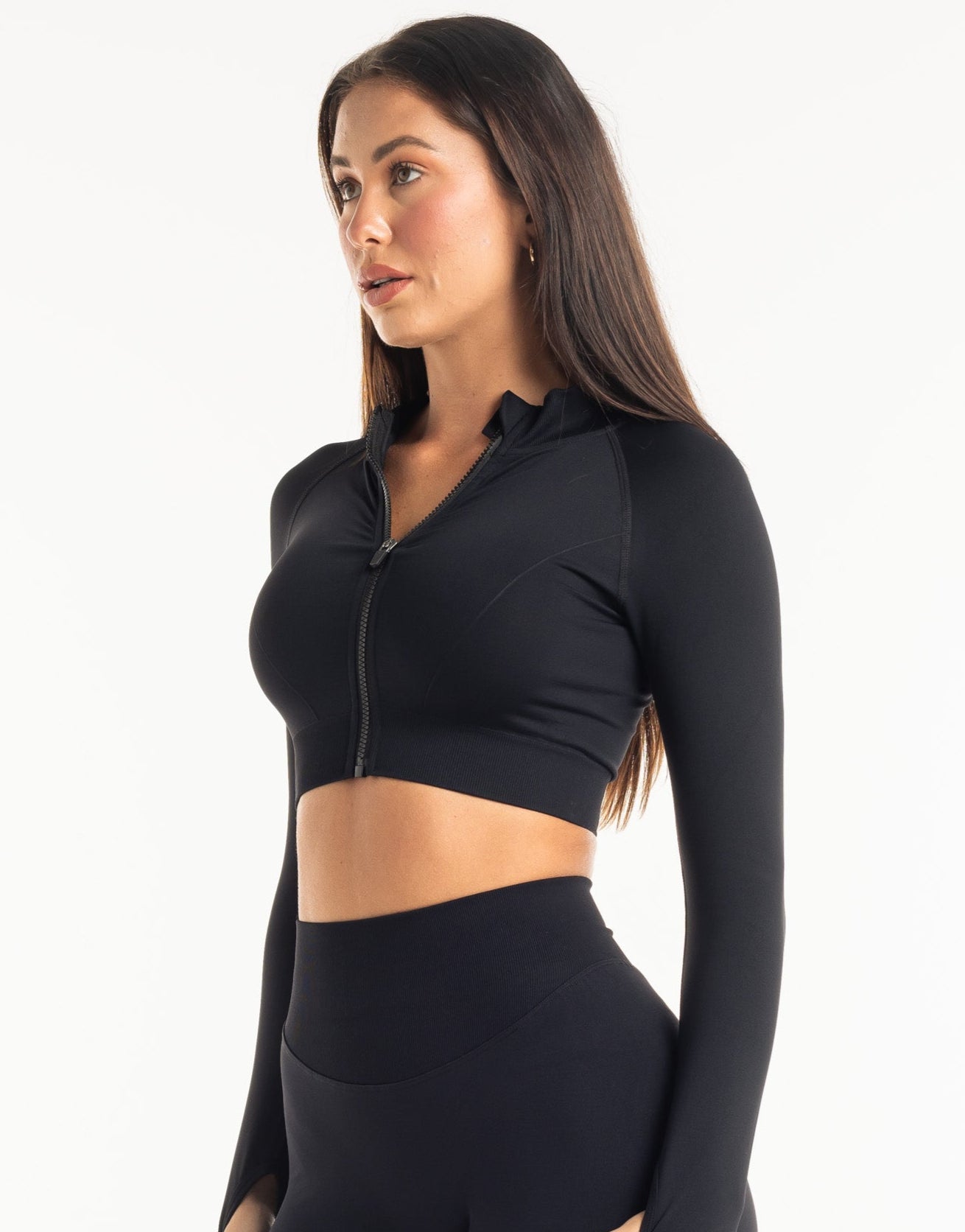 League Cropped Zip-Up - Black