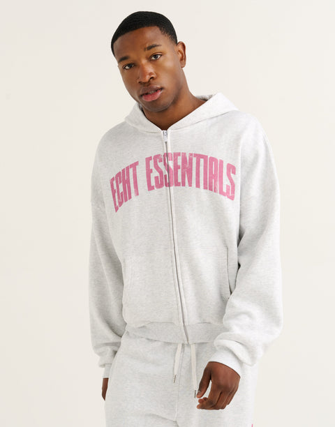 College Combed Fleece Zip-Up Hoodie - Grey Marle
