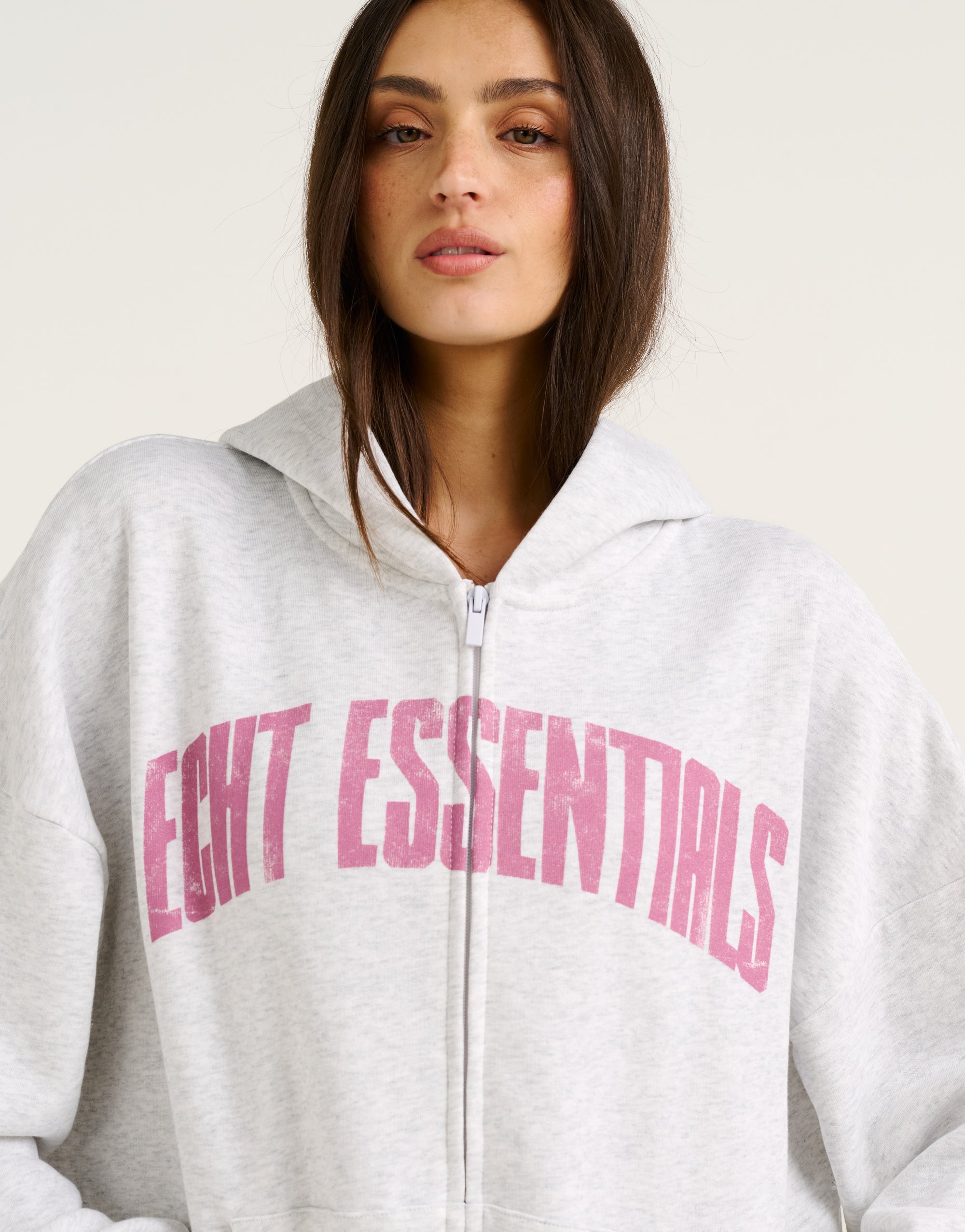 College Combed Fleece Zip-Up Hoodie - Grey Marle