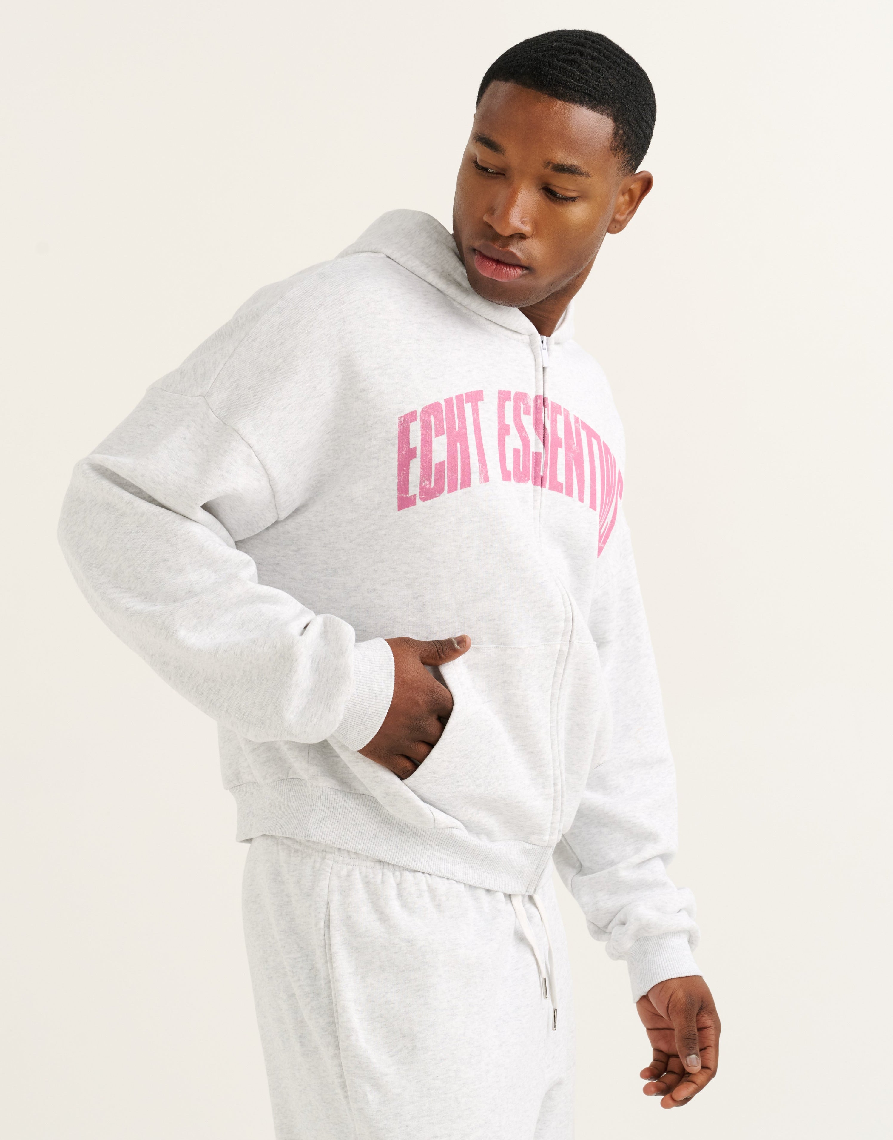 College Combed Fleece Zip-Up Hoodie - Grey Marle