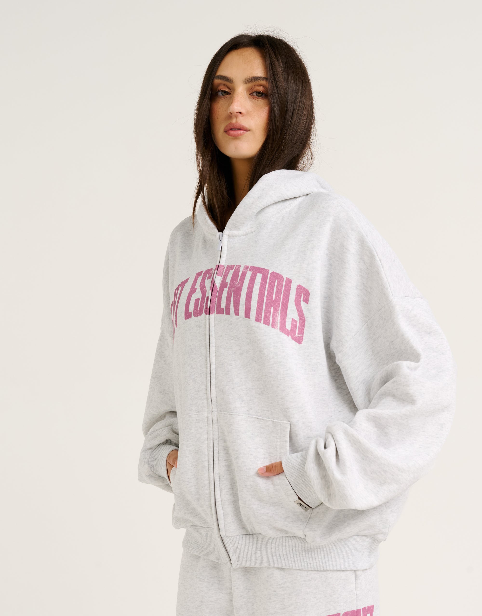 College Combed Fleece Zip-Up Hoodie - Grey Marle