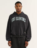 College Combed Fleece Zip-Up Hoodie - Phantom Black