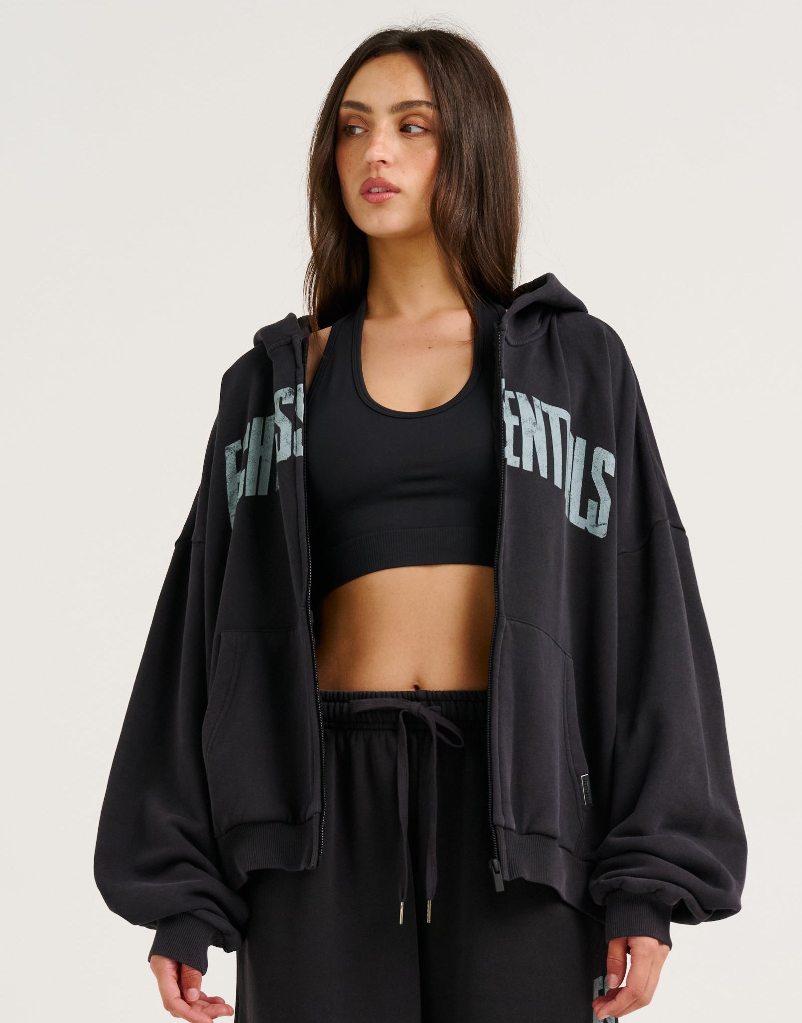 College Combed Fleece Zip-Up Hoodie - Phantom Black