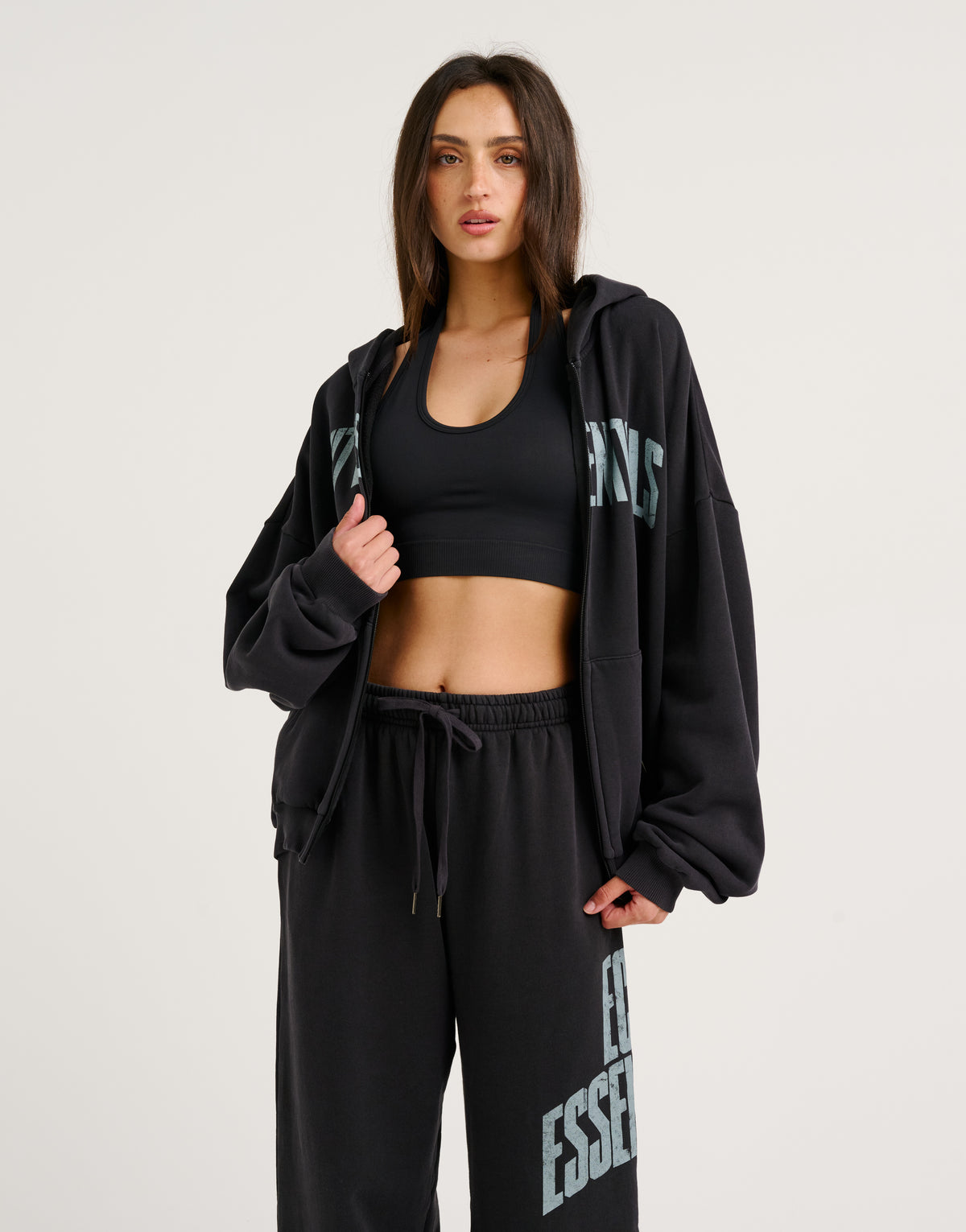 College Combed Fleece Zip-Up Hoodie - Phantom Black