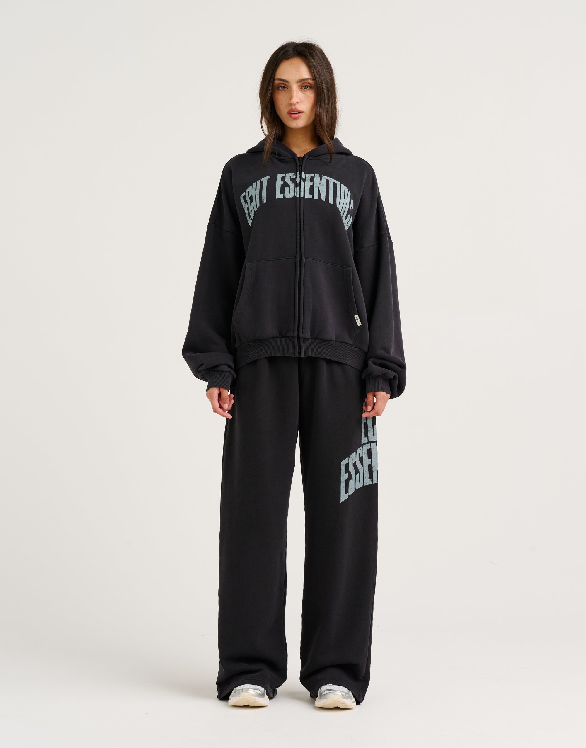 College Combed Fleece Zip-Up Hoodie - Phantom Black