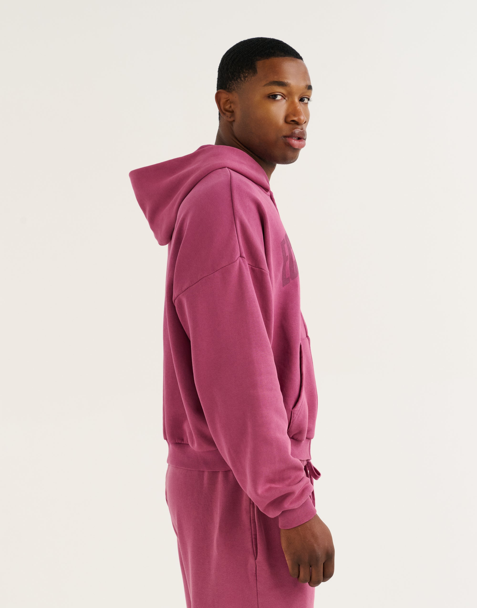 College Combed Fleece Zip-Up Hoodie - Plum