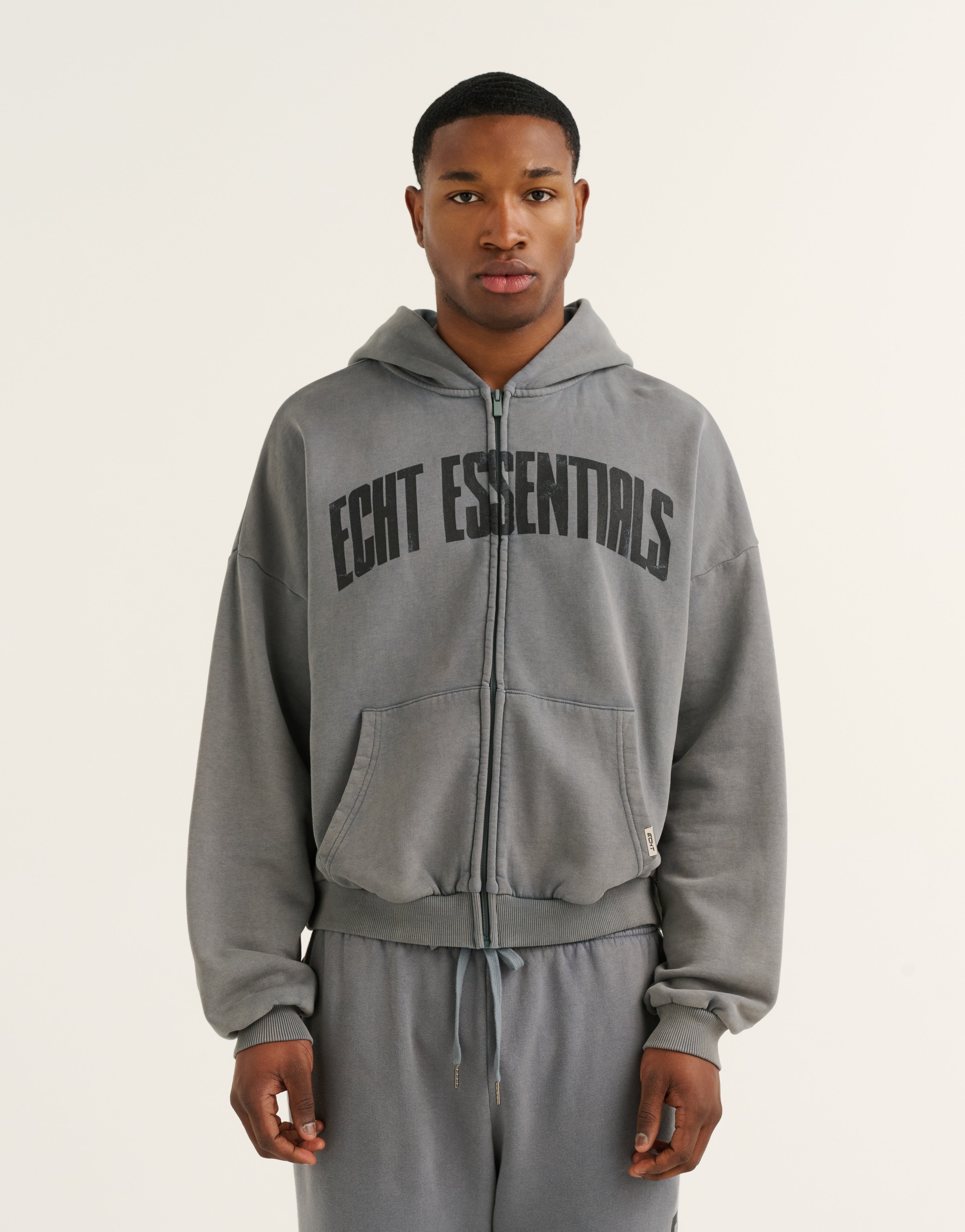 College Combed Fleece Zip-Up Hoodie - Storm Grey