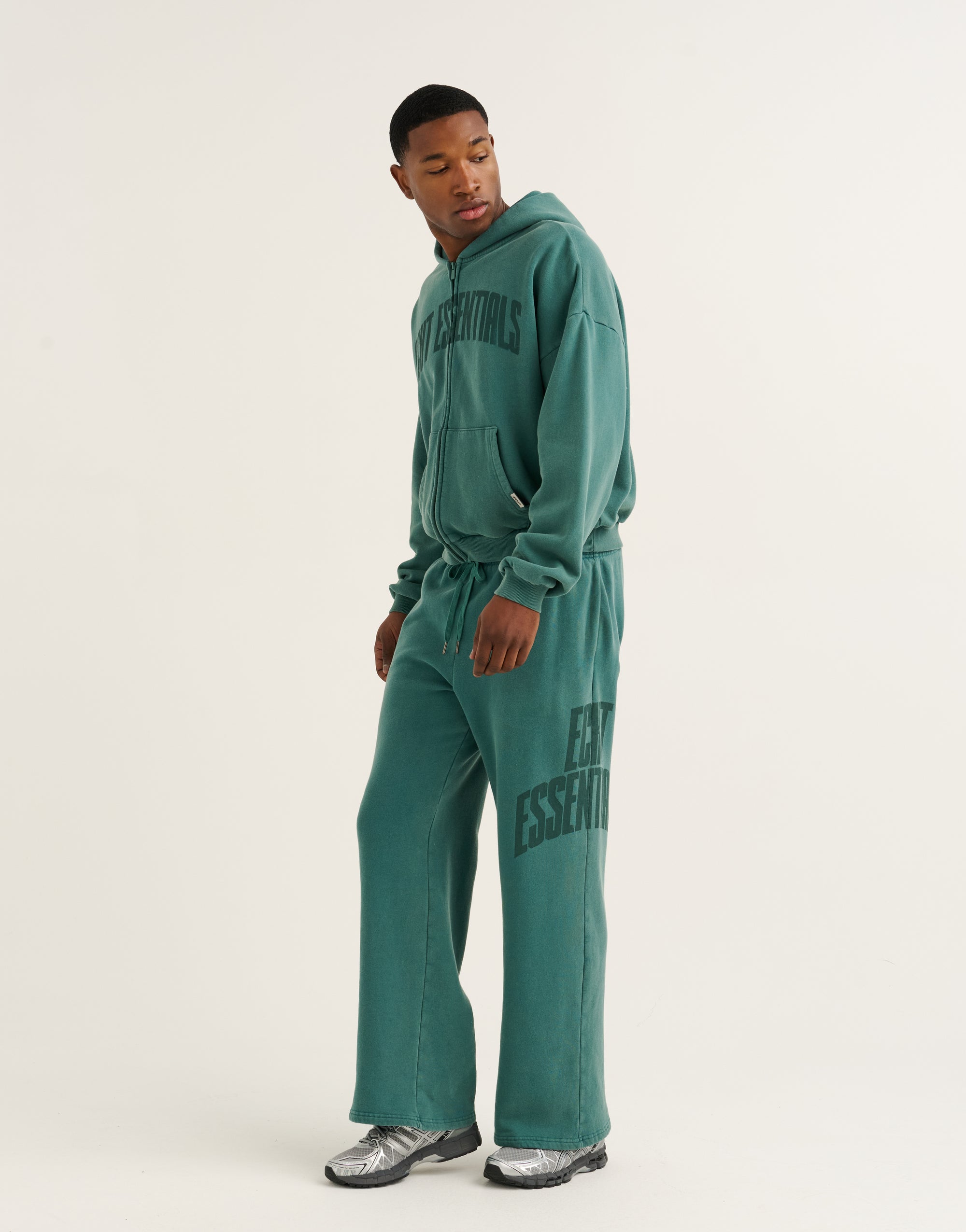 College Combed Fleece Zip-Up Hoodie - Teal