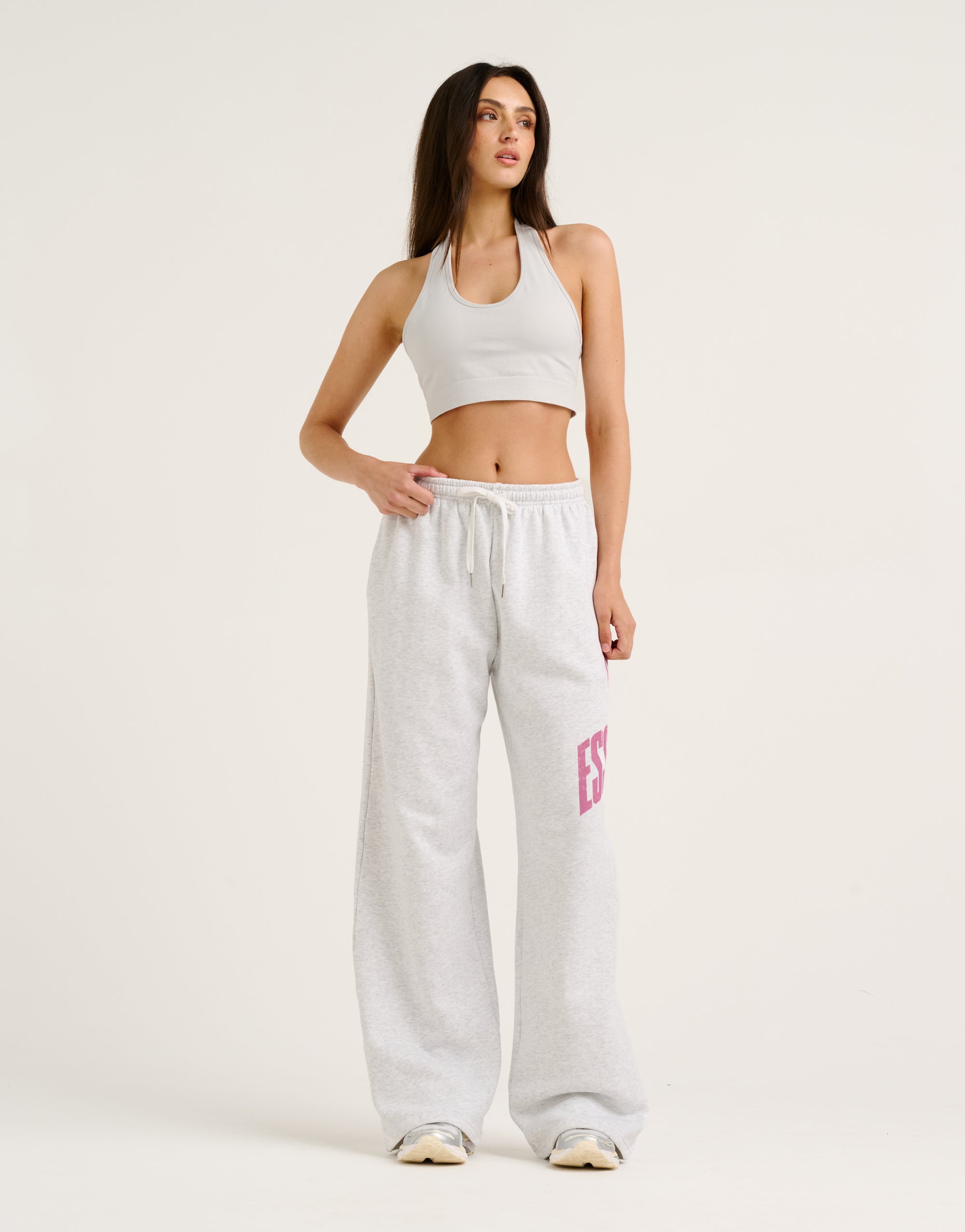 College Combed Fleece Wide Leg Sweatpant - Grey Marle