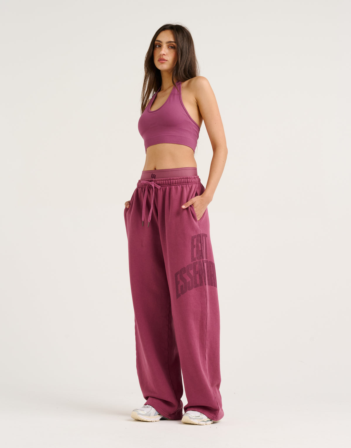 College Combed Fleece Wide Leg Sweatpant - Plum