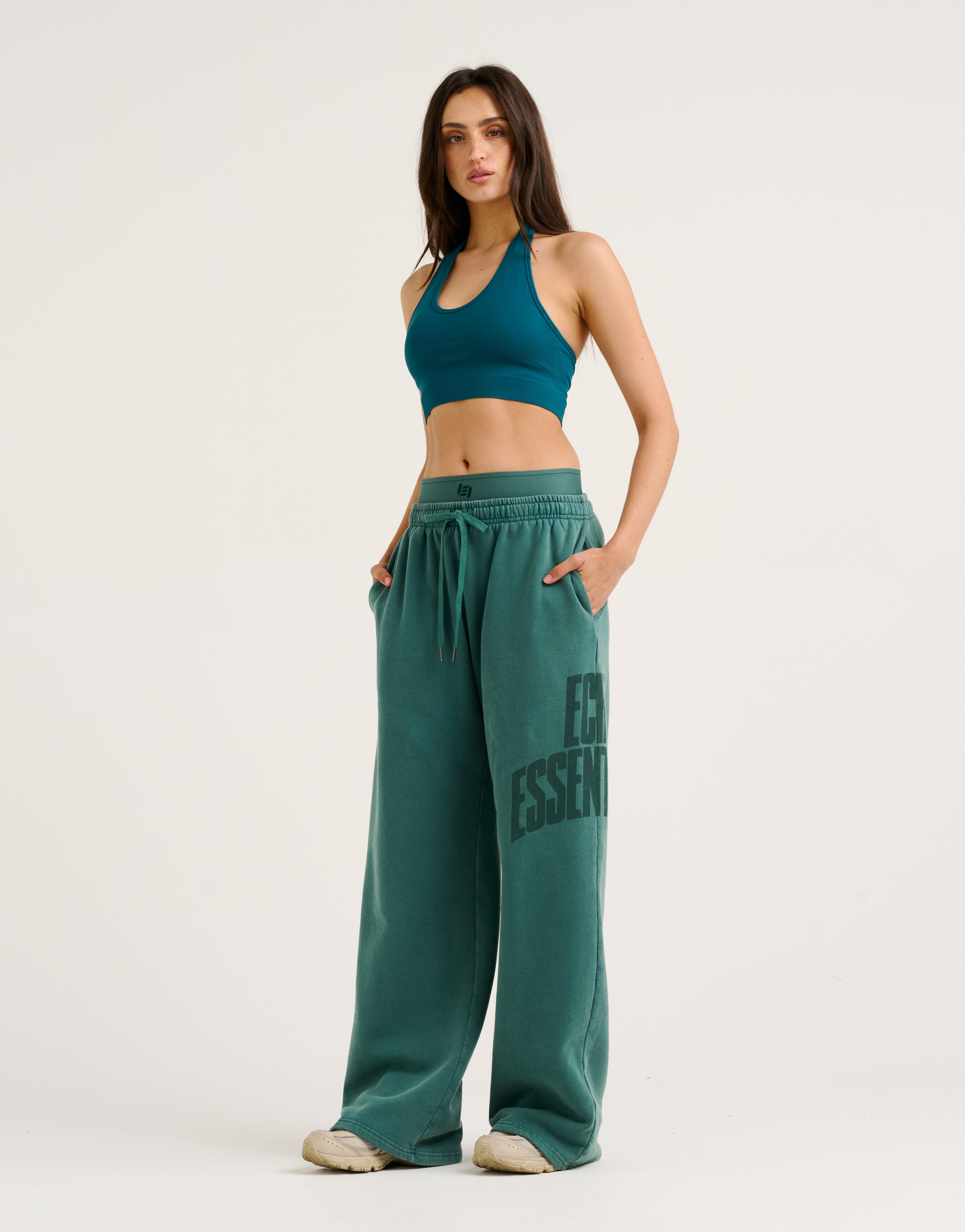 College Combed Fleece Wide Leg Sweatpant - Teal