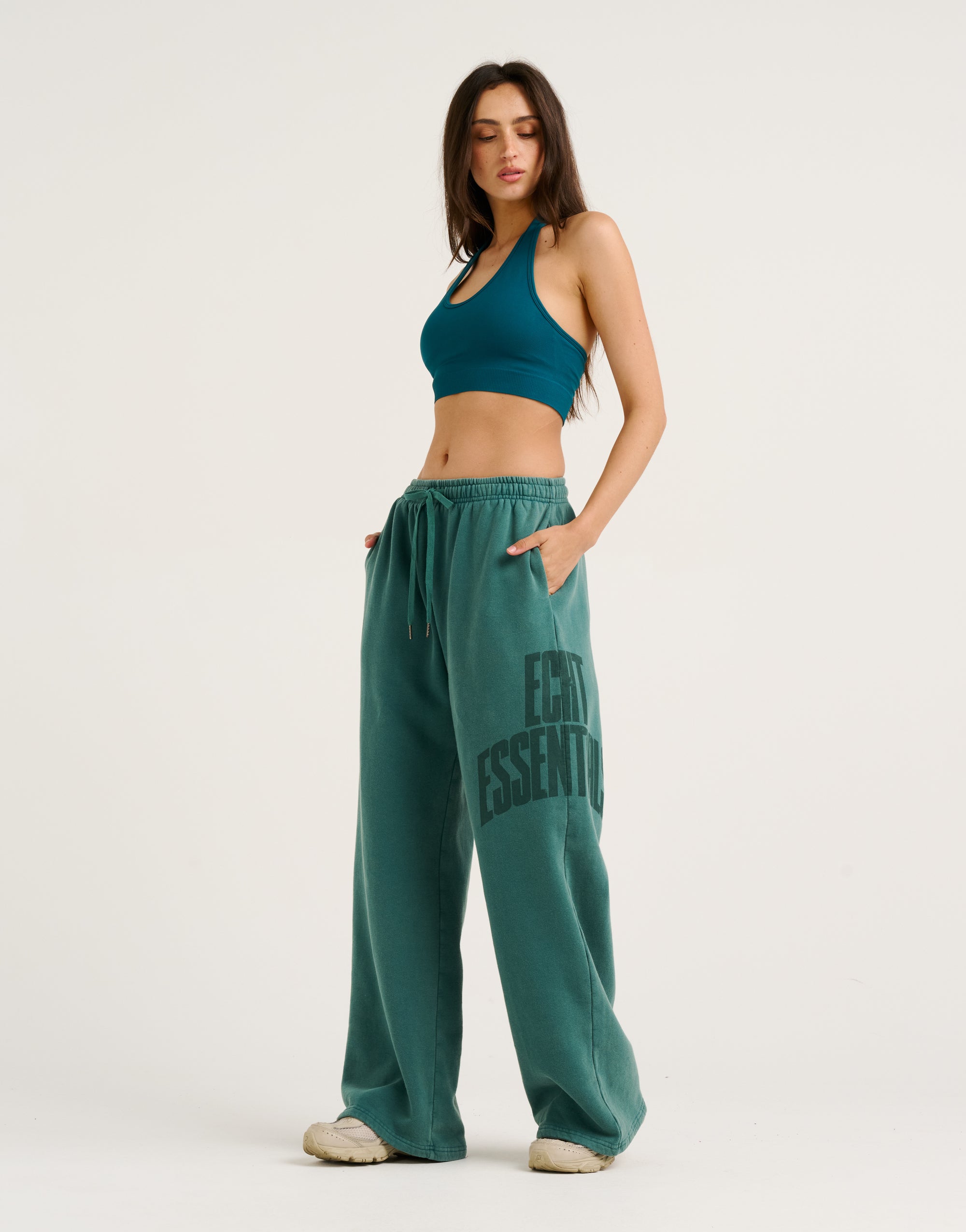 College Combed Fleece Wide Leg Sweatpant - Teal