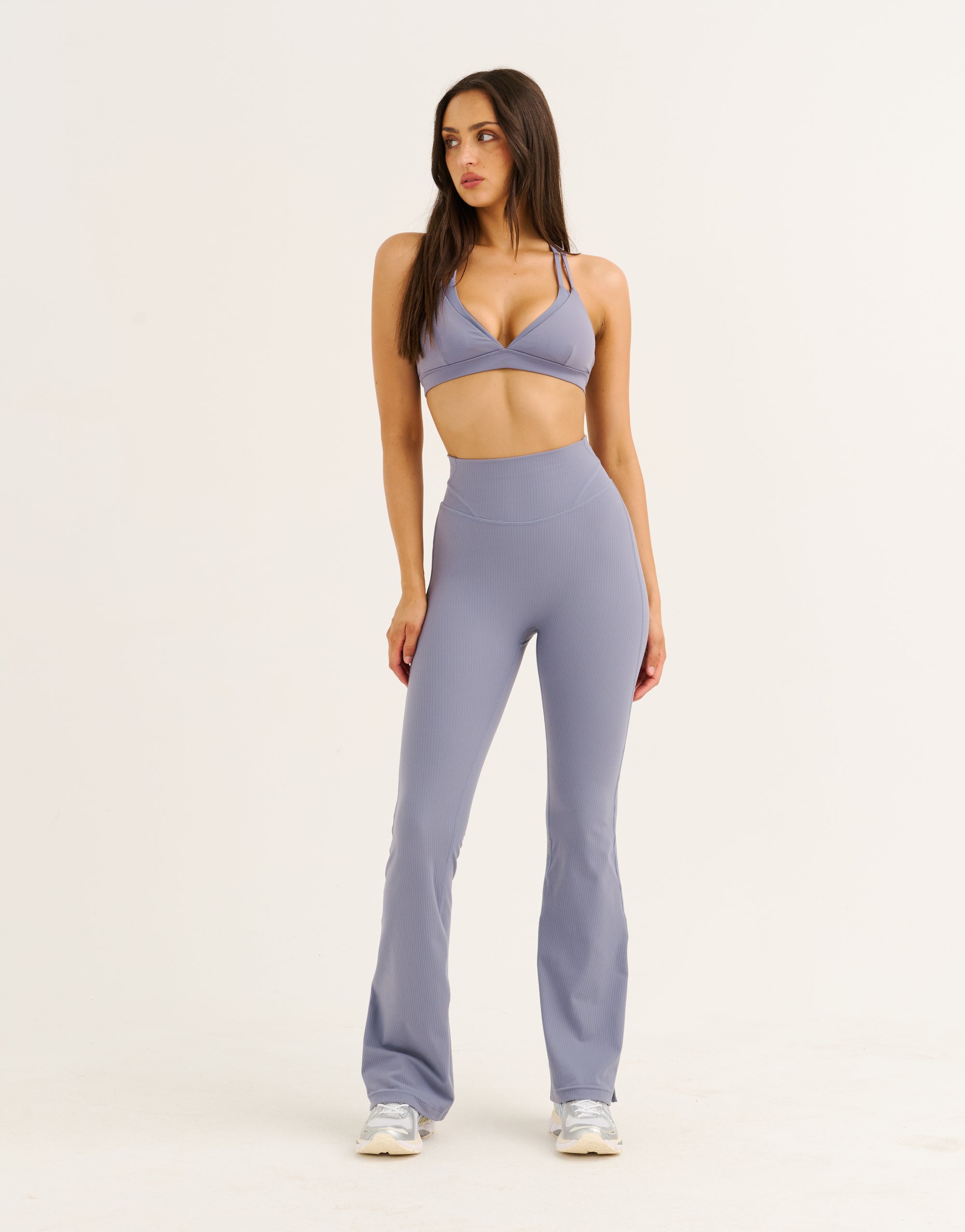 Flare Ribbed Leggings V2 - Washed Blue