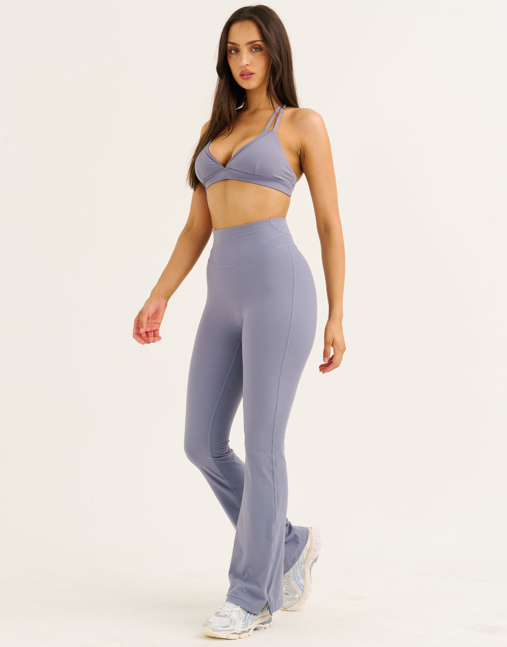 Flare Ribbed Leggings V2 - Washed Blue