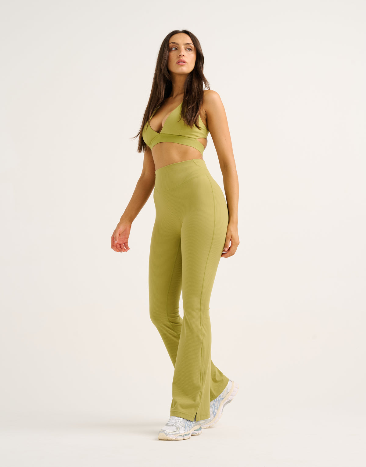 Flare Ribbed Leggings V2 - Olive