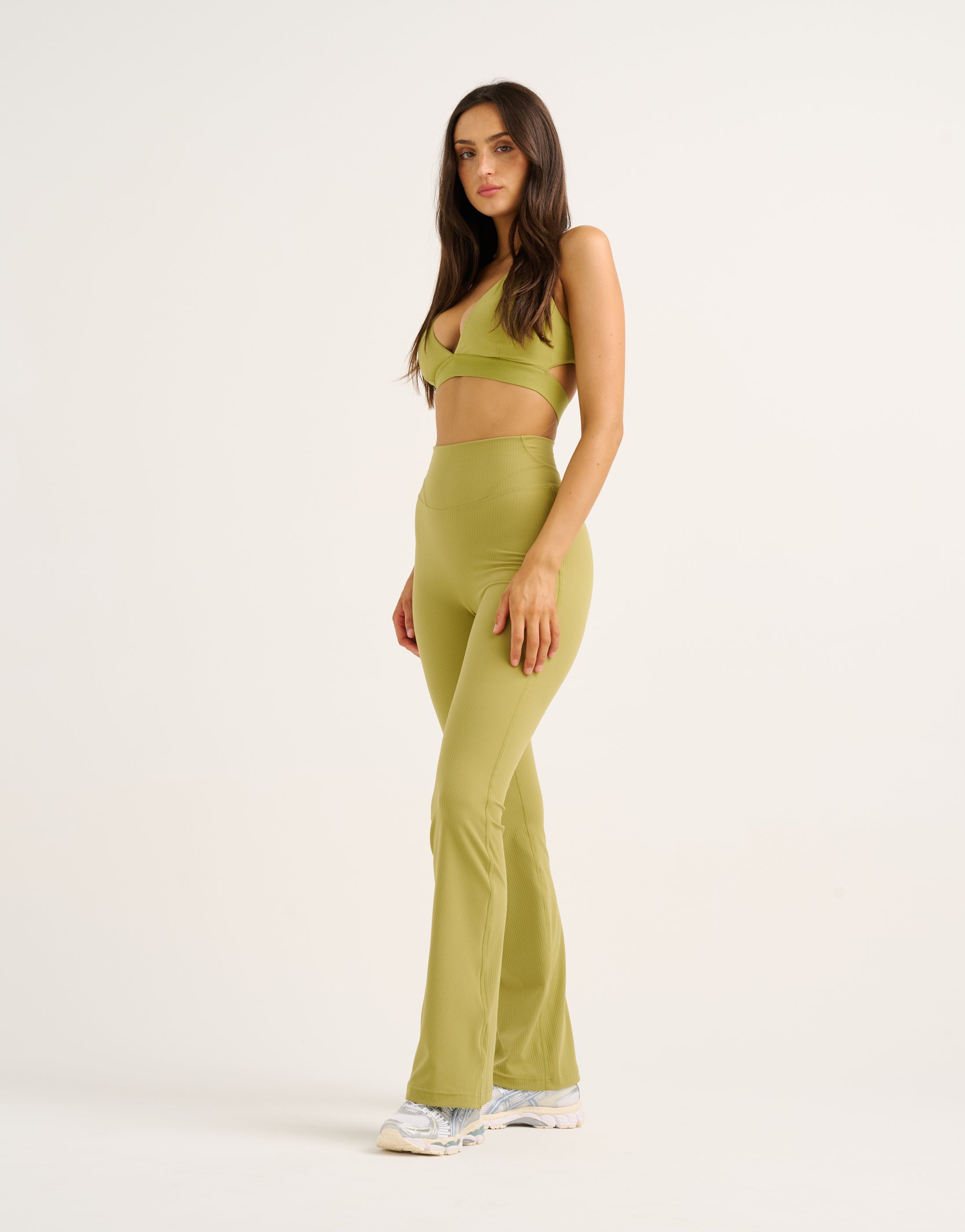 Flare Ribbed Leggings V2 - Olive
