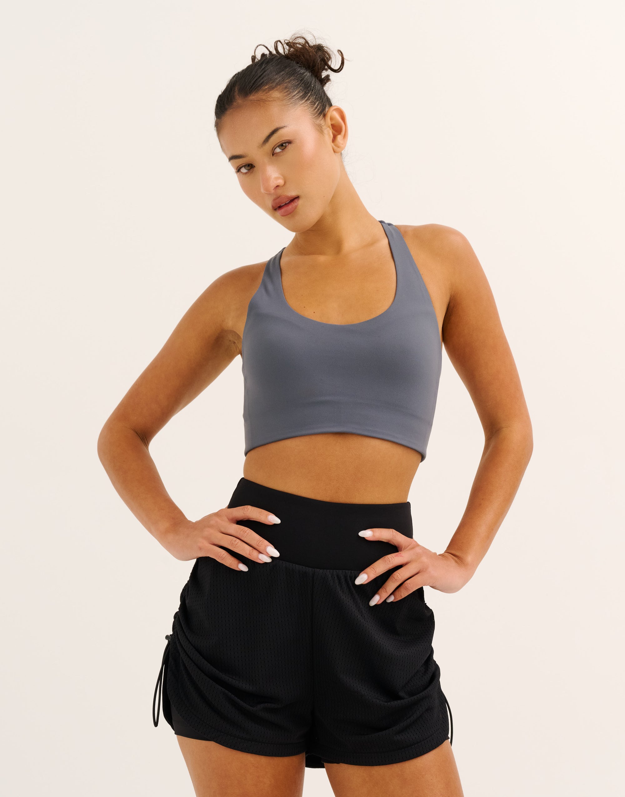 Nova Ruched Running Shorts - Phantom Black