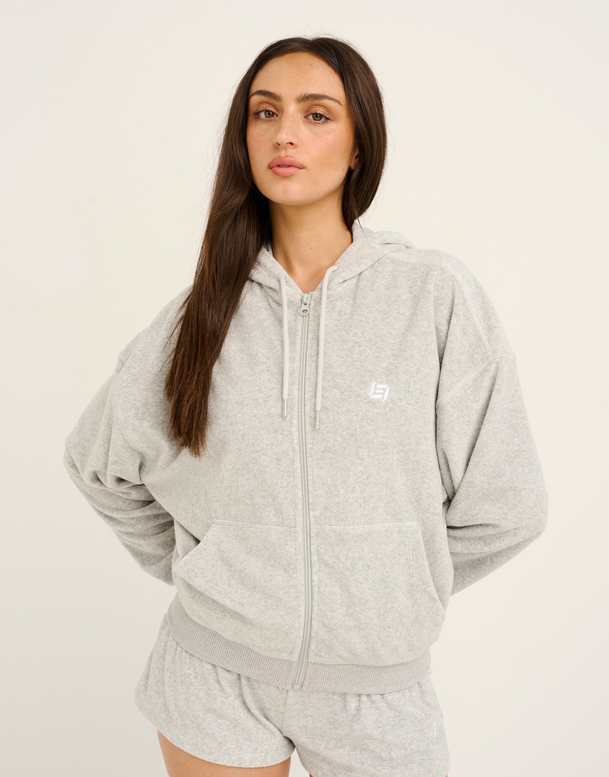 Terry Zip Up Hoodie - Grey Marle