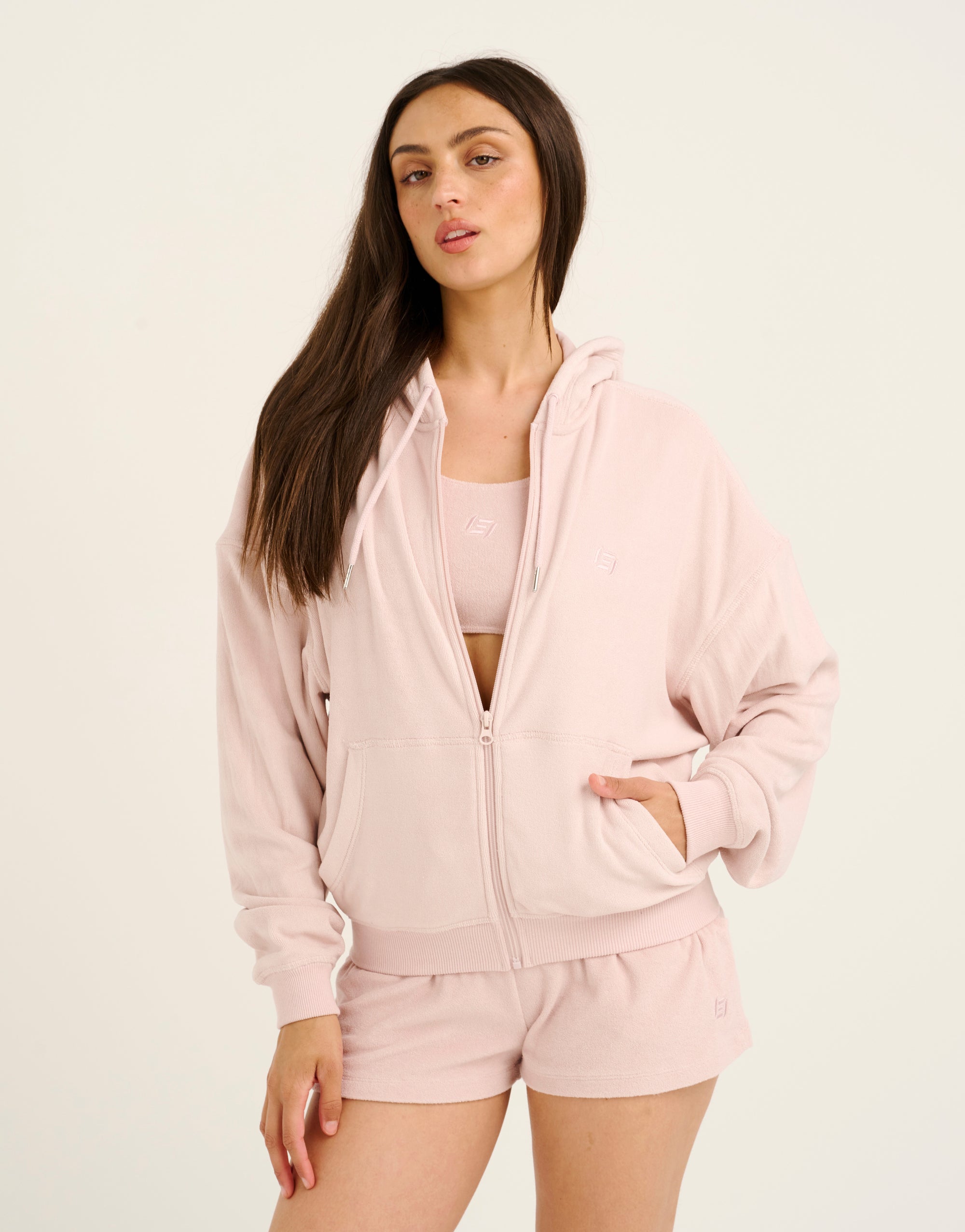 Terry Zip Up Hoodie - Mauve
